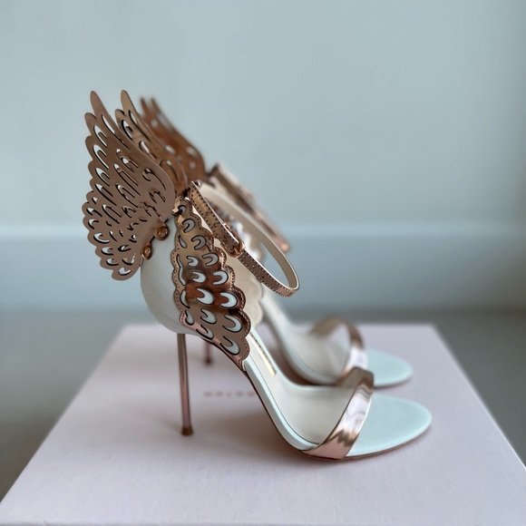 Sophia Webster Evangeline Sandal in White + Rose Gold 110mm, Size 35 EU/IT - Picture 2 of 6